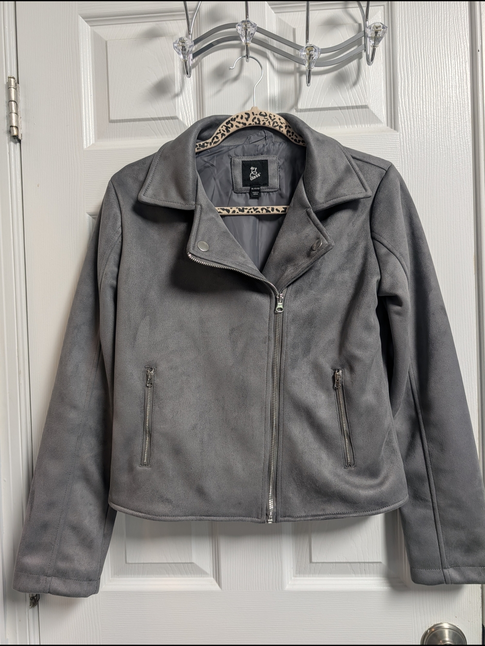 Gray Faux Suede Moto Jacket